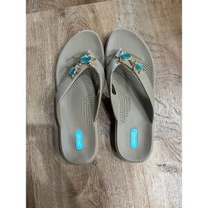 Oka-B Womens Taylor Turtle Flip Flops Taupe Turquoise Coastal Sandal Size L 9-10